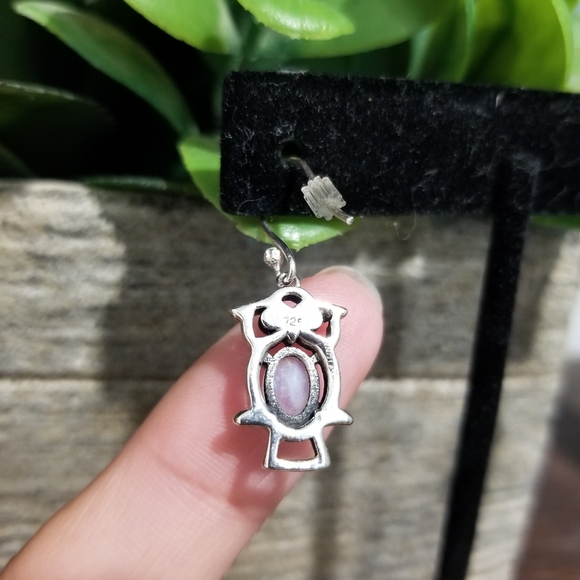 💎STERLING SILVER OWL EARRINGS WITH MOONSTONE - Picture 4 of 7